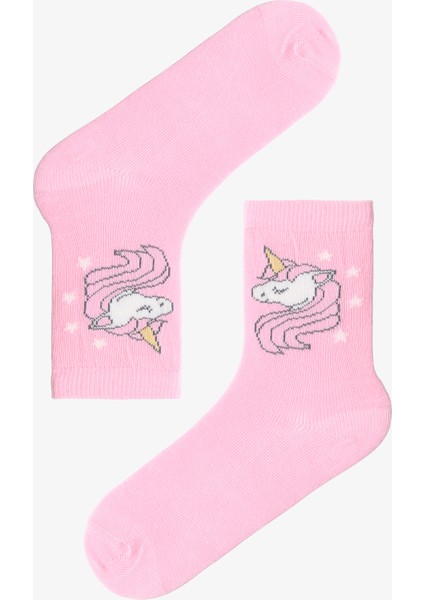 Çok Renkli Kız Çocuk Heart Stripe Unicorn 4lü Soket Çorap