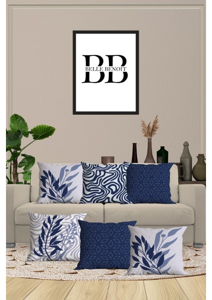 6’li Lacivert Beyaz, Dekoratif Çift Tarafı Dijital Baskı, Yastık Kılıfı, Kırlent Kılıfı, Fermuarlı fiyatları