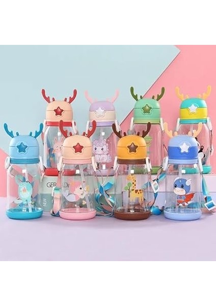 Home Geyik Boynuzlu Pipetli Su Matarası, 600 ml Su Şişesi, Çocuklar Için Eğlenceli ve Güvenli Içme Deneyimi, Bpa Içermeyen, Dayanıklı ve Renkli Suluk (Pembe) indirimleri