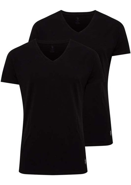 U.s Polo Assn. 80194 Erkek 2 Li Kısa Kol V Yaka Atlet-Siyah fiyatları