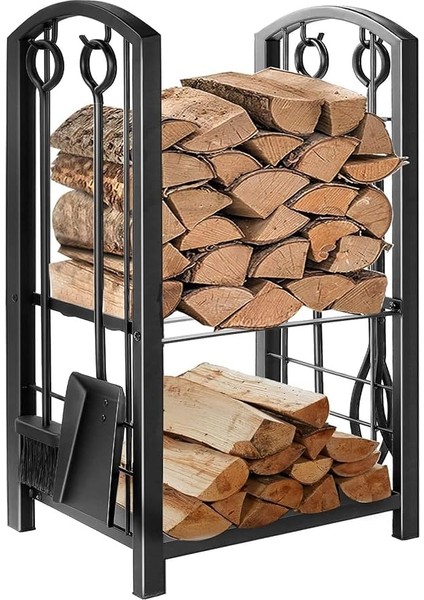 5 Li Ithal Metal Oval Odunluk Raflı Şömine-Soba Maşa Takımı Aksesuar Seti SS-004