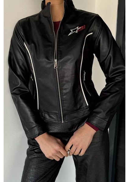 Kadın Iç Astarlı Çift Cepli Suni Deri Ceket P-00019022 fiyatları