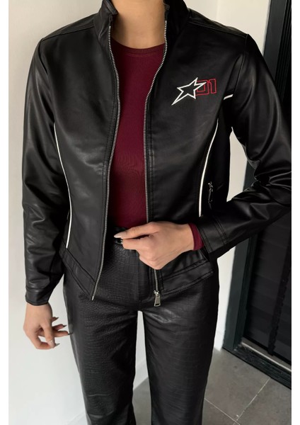 Kadın Iç Astarlı Çift Cepli Suni Deri Ceket P-00019022 modelleri