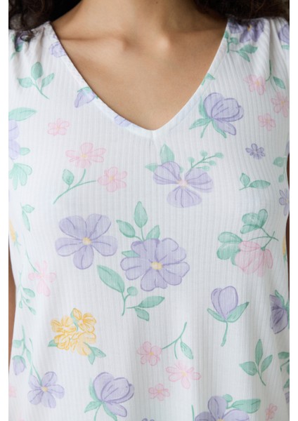 Love More Printed Çok Renkli Atlet Pijama Üstü