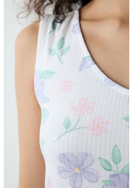 Love More Printed Çok Renkli Atlet Pijama Üstü