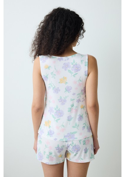 Love More Printed Çok Renkli Atlet Pijama Üstü