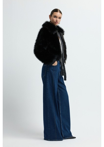 Kısa Fermuarlı Kürk Mont Siyah 15245486000 indirimleri