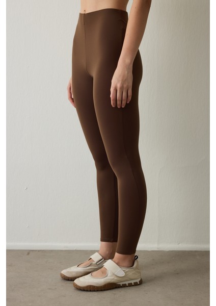 Kahverengi Sıcak Tutan Termal Etkili Yüksek Bel Tayt
