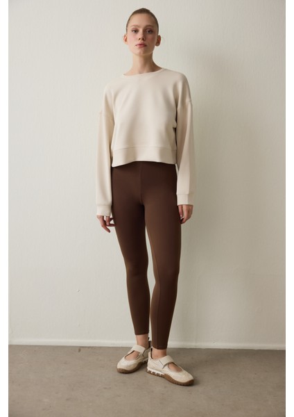 Kahverengi Sıcak Tutan Termal Etkili Yüksek Bel Tayt