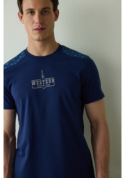 Indigo Erkek Western Sloganlı Kısa Kollu Pamuklu Pijama Takımı
