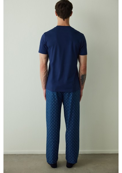 Indigo Erkek Western Sloganlı Kısa Kollu Pamuklu Pijama Takımı