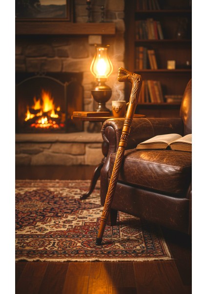 Aslan Model Baston Ahşap El Oyması