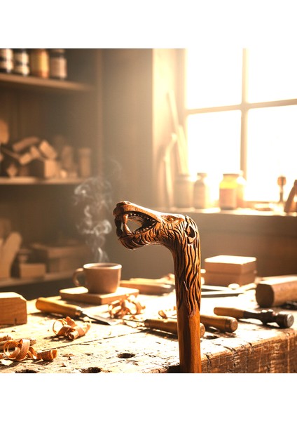 Aslan Model Baston Ahşap El Oyması fırsatları