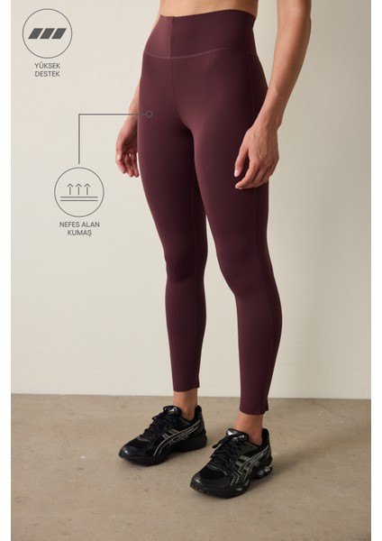 Bordo Yüksek Destek V Kesim Toparlayıcı Etkili Yüksek Bel Form Tayt