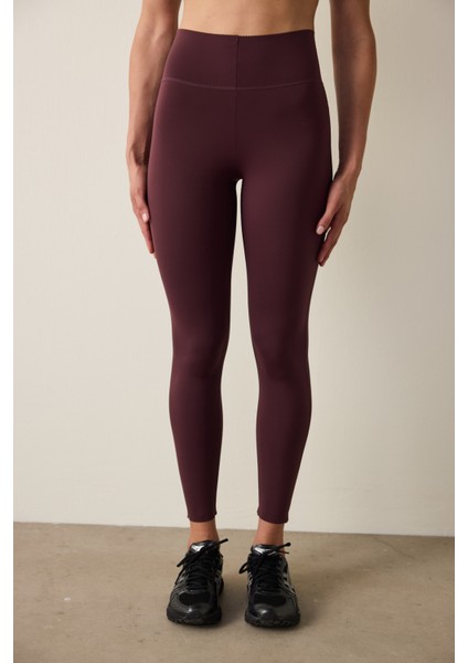 Bordo Yüksek Destek V Kesim Toparlayıcı Etkili Yüksek Bel Form Tayt