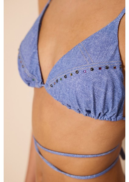 Jade Üçgen Zımbalı ve Taşlı Çok Renkli Bikini Üstü - Gamze Erçel Koleksiyonu