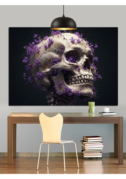 Kurukafa Çiçek Koyu Sanat Dekoratif Kanvas - Mdf Ahşap Tablo