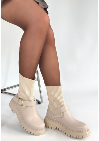 Zerta Premium Bej Rugan Streçli Kadın Bot