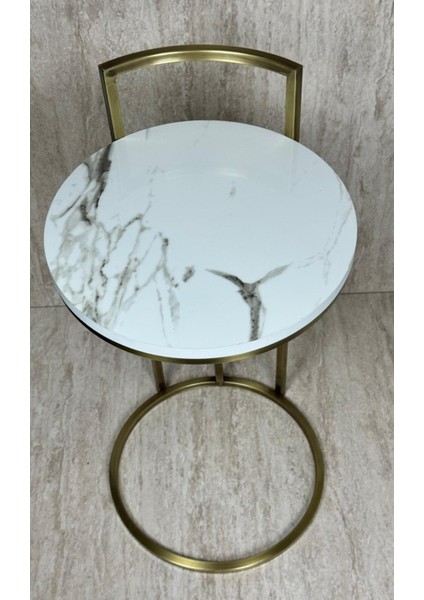 Vip Koltuk Içine Giren C Yan Sehpa Metal Iskelet Ahşap Beyaz Mermer Desenli Tabla fiyatları