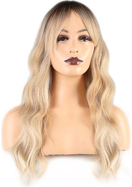 Dalgalı Perçemli Fiber Sentetik Orta Boy Peruk - Kahve Platin Röfleli fiyatları