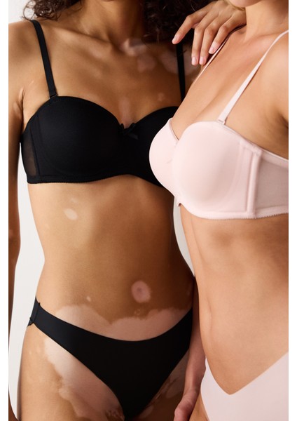 Siyah Toparlayıcı Balenli Dolgusuz Straplez Lotus Sütyen