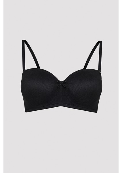 Siyah Toparlayıcı Balenli Dolgusuz Straplez Lotus Sütyen