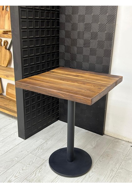 Masif Doğal Ceviz Kare Sehpa Metal Ayaklı