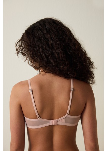 Açık Gül Kurusu File Üçgen Balensiz Dolgusuz Sütyen