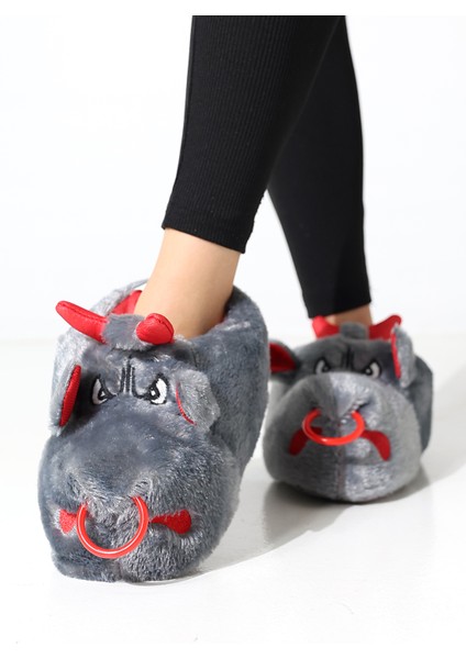 Hayvanlı B20 Boğa Modelli Kışlık Kadın Erkek Panduf Ev Içi Sessiz Taban Panduf