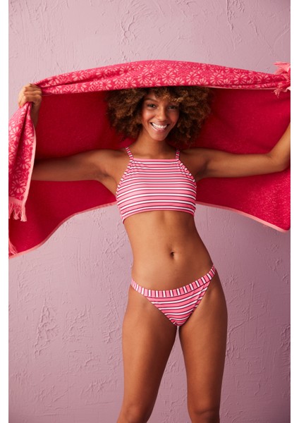 Pembe Bloom Çizgili Bikini Altı