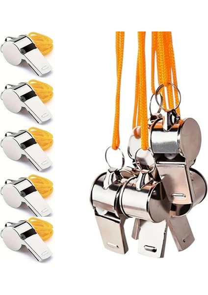 6 Adet Metal Düdük Yüksek Sesli Ipli Deprem Düdüğü Spor Müsabaka Yarış Etkinlik Kamp Acil Durum