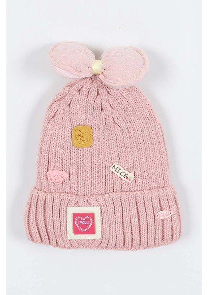 Çocuk Kız Kulaklı Bere (4-8 Yaş) K24130-02 Soft Pembe