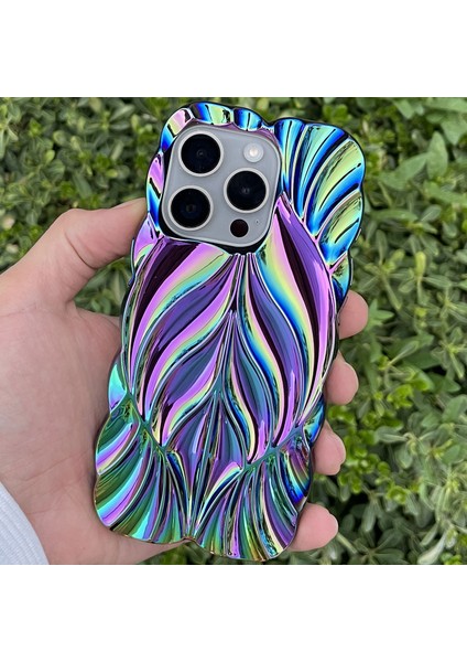 iPhone 15 Pro Max Kılıf Yaprak Desenli Parlak Darbe Önleyici Silikon Kapak