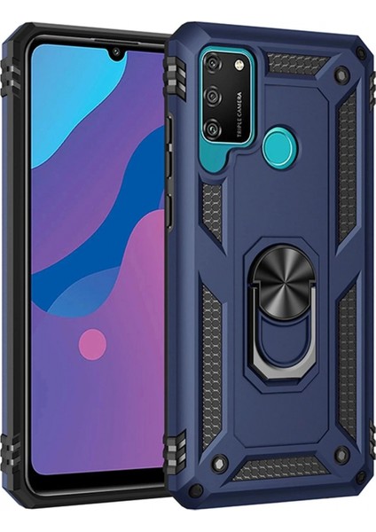 Huawei Y6P Kılıf Sofya Yüzüklü Silikon Kapak - Lacivert (K95)