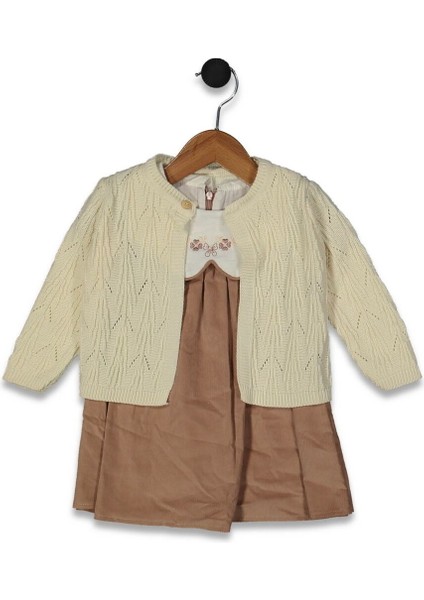 9333 Kız Bebek Yaka Nakışlı Triko Hırkalı 2'li Takım