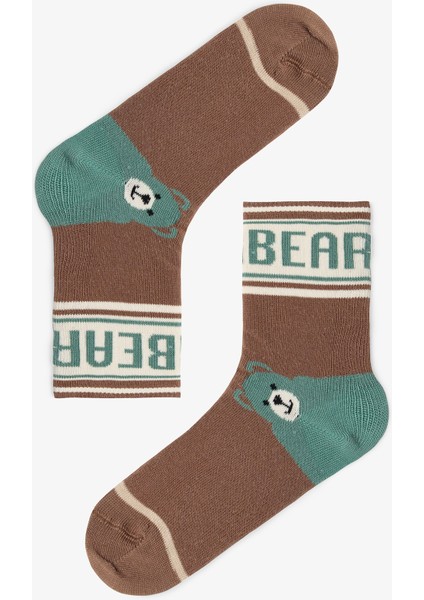 Çok Renkli Erkek Çocuk Preppy Bear Ayı Desenli 4'lü Soket Çorap