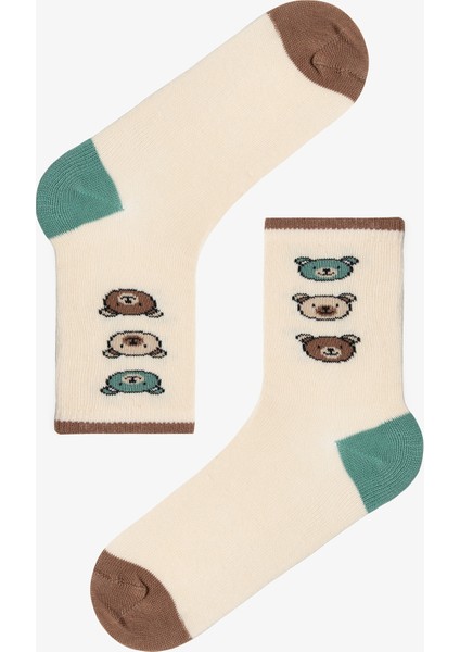 Çok Renkli Erkek Çocuk Preppy Bear Ayı Desenli 4'lü Soket Çorap