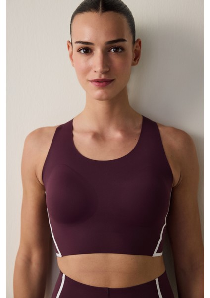 Bordo Orta Destekli Contrast Bonding Spor Sütyeni