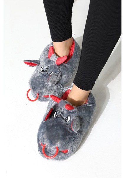 Hayvanlı B20 Boğa Modelli Kışlık Kadın Erkek Panduf Ev Içi Sessiz Taban Panduf fırsatları