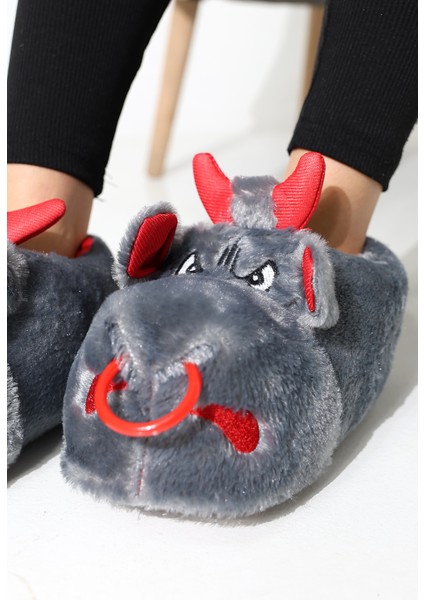 Hayvanlı B20 Boğa Modelli Kışlık Kadın Erkek Panduf Ev Içi Sessiz Taban Panduf indirimleri