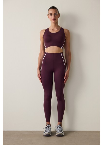 Bordo Orta Destekli Contrast Bonding Spor Sütyeni