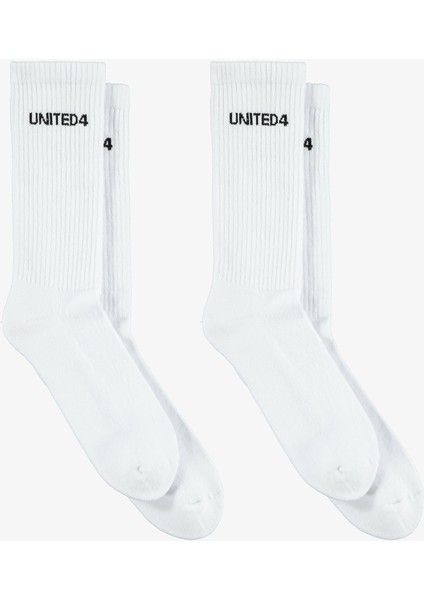 Unıted4 Unisex Beyaz 2'li Çorap