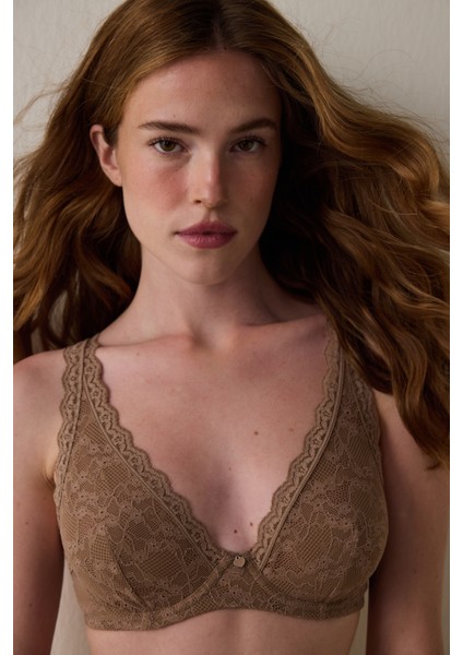 Açık Kahverengi Donna Dantelli Balenli Dolgusuz Toparlayıcı Sütyen