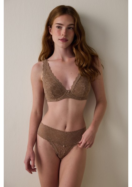 Açık Kahverengi Donna Dantelli Balenli Dolgusuz Toparlayıcı Sütyen