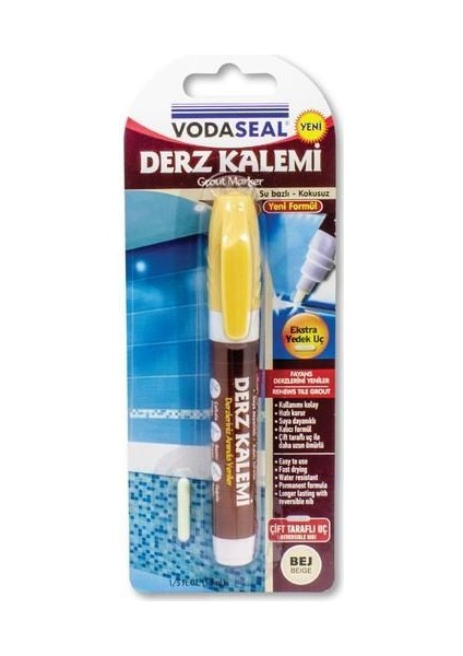 bulurum vodaseal çift uçlu su bazlı kokusuz kalıcı derz kalemi bej