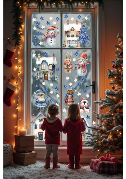 Kardan Adam ve Masalsı Evler Sticker Seti, Yılbaşı Sticker Seti, Yılbaşı Cam ve Duvar Sticker Seti fiyatları