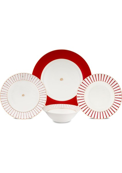 Navy 24 Parça 6 Kişilik Yemek Takımı Kırmızı