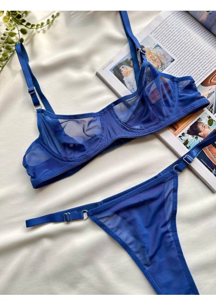 Saks Mavisi Tül Treansparan Bralet Iç Çamaşırı Takımı fiyatları