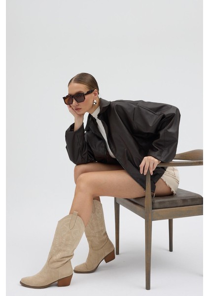 Kadın Oversize Deri Ceket– Oversize Relax Fit, Fermuarlı Kemer Detaylı Günlük Kadın Ceket modelleri