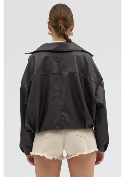 Kadın Oversize Deri Ceket– Oversize Relax Fit, Fermuarlı Kemer Detaylı Günlük Kadın Ceket indirimleri